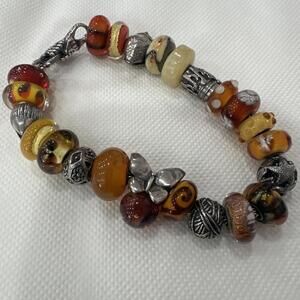 Trollbeads Summer Bead Amber Silver  Owl Bracelet Swan Lock
